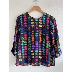PJK Patterson J. Kincaid Multicolor Print Sheer Top Small Boho Festival Casual